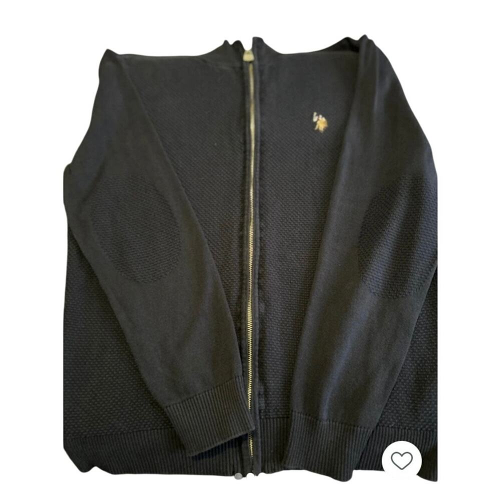 Polo Ralph Lauren Style Zip Sweater Men’s M Navy Knit Elbow Patches Flesh Pony